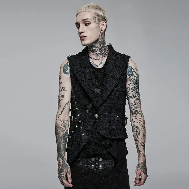 Mid-length Style Men's Gothic Irregular Cutout Unedged Waistcoat