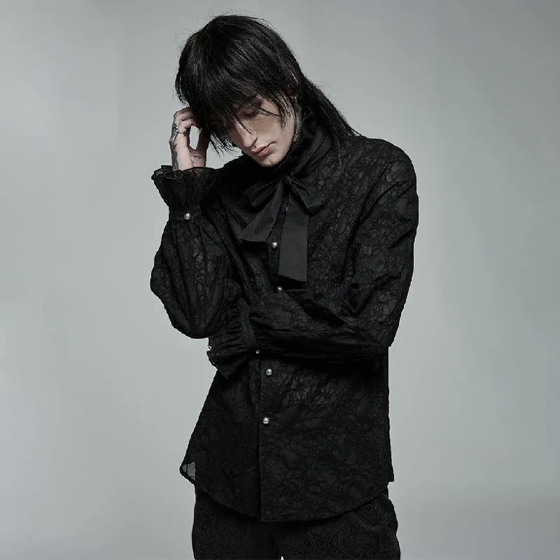 Casual Chic Outfits Men's Gothic Puff Sleeved Sheer Shirt with Riband