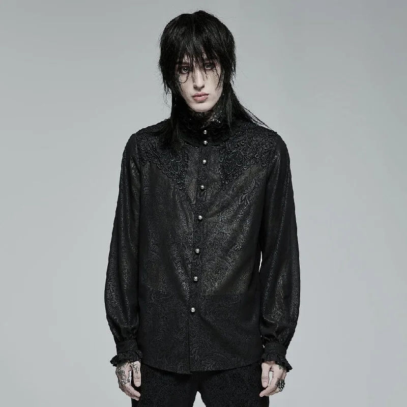 Relaxed Fit Wear Men's Gothic Stand Collar Floral Embroidered Shirt