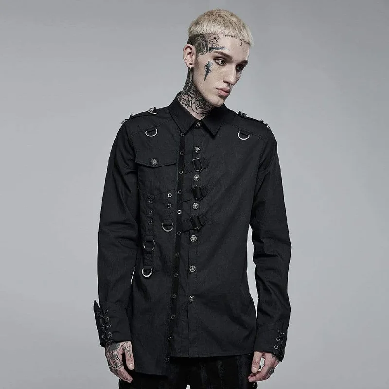 Warm Winter Series Men's Punk Irregular Skull Buckle Shirt