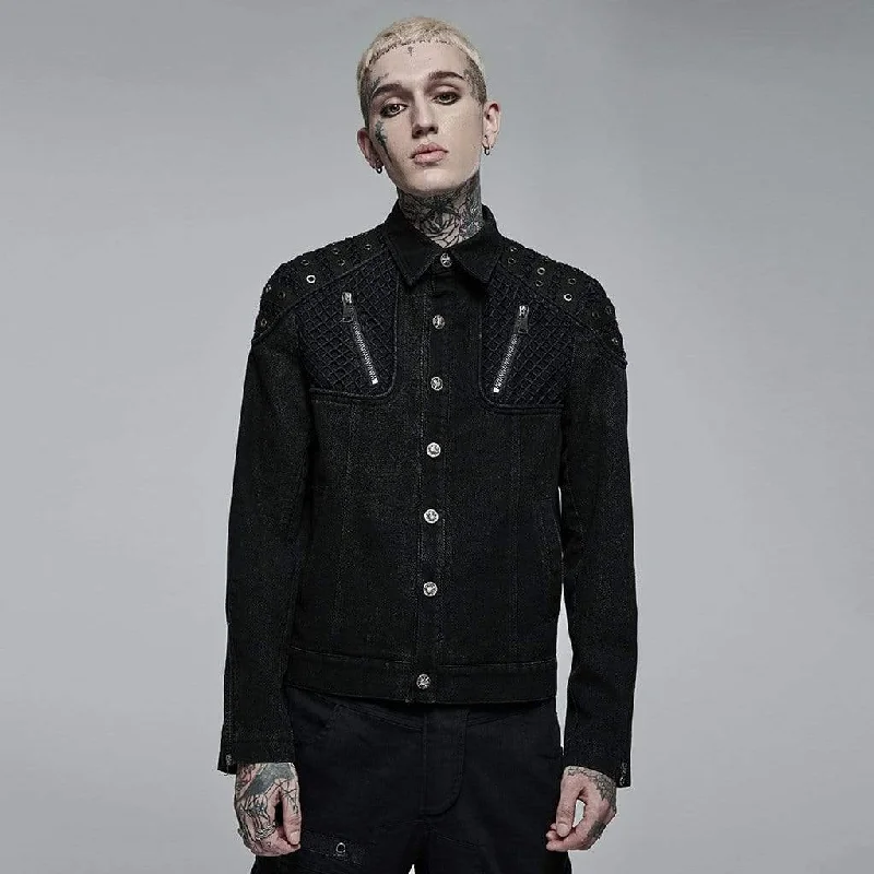 All-Day Style Men's Punk Turn-down Collar Mesh Splice Jacket