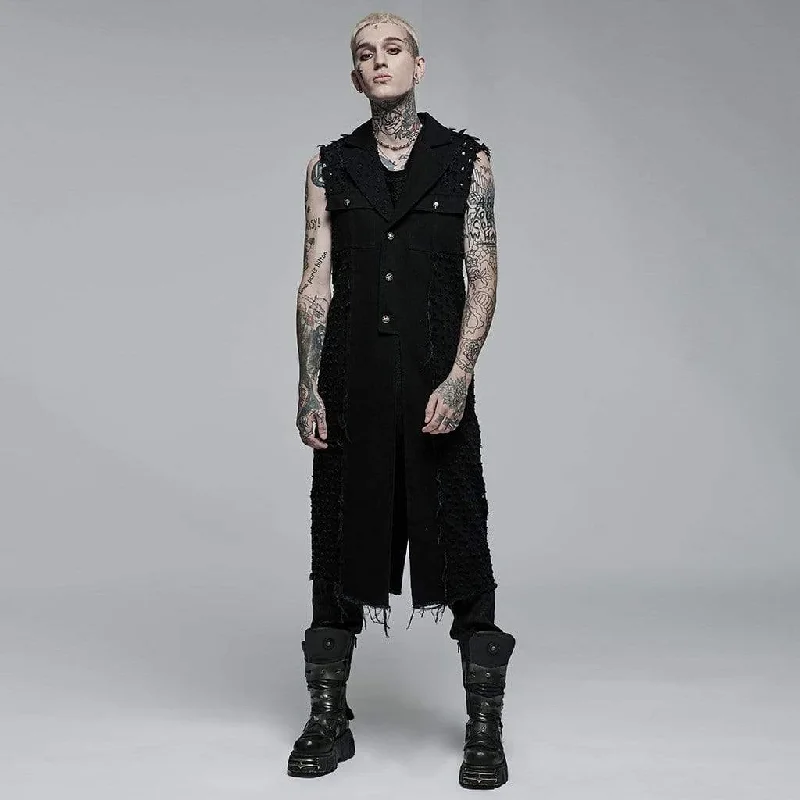 Celebrity Style Men's Punk Unedged Ripped Long Waistcoat