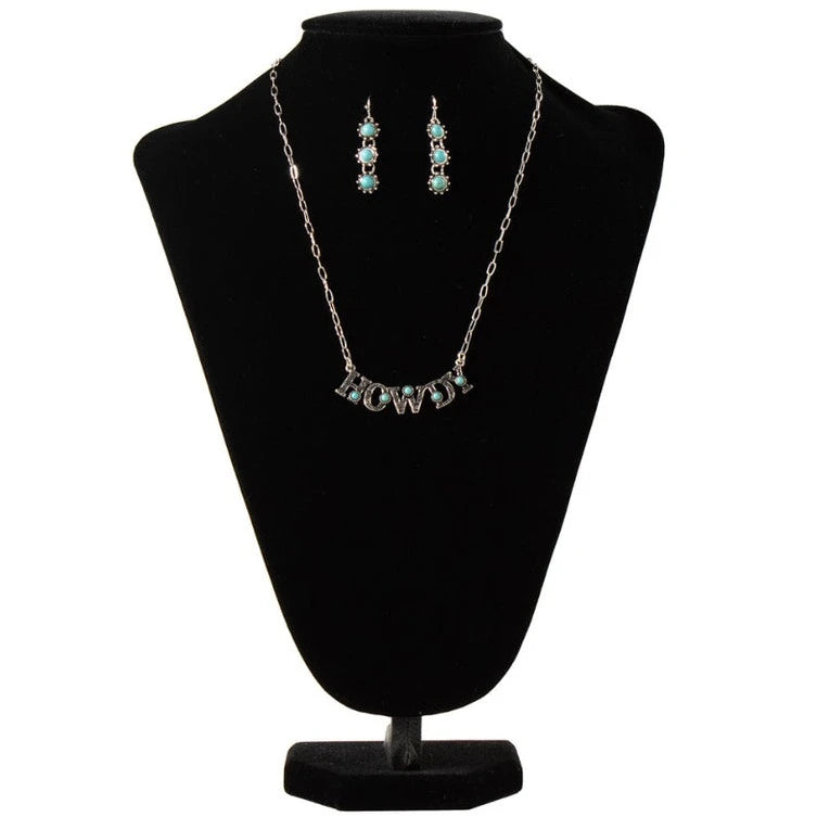Relaxed Looks Silver Strike Turquoise Howdy Necklace & Earring set