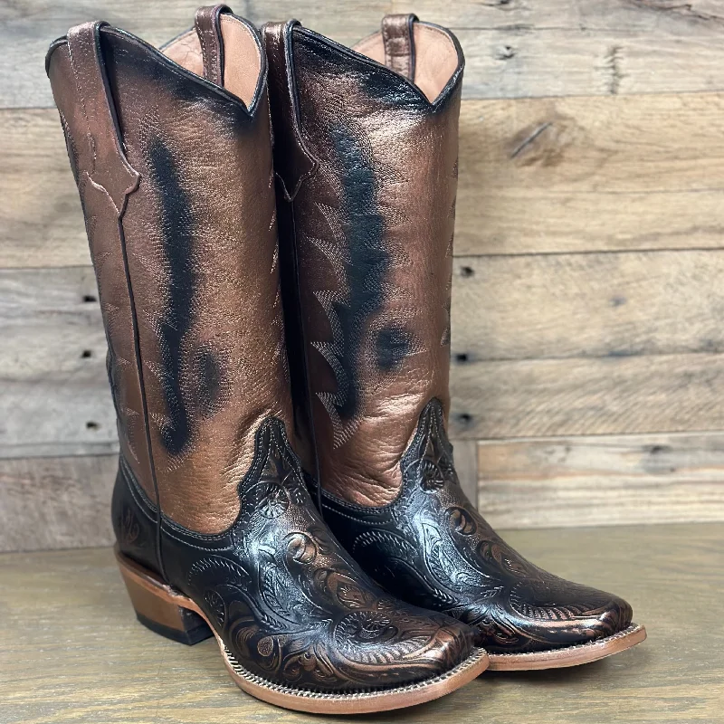 Light Layers Tanner Mark Women's Nova Hand Tooled Boot in Burnished Copper