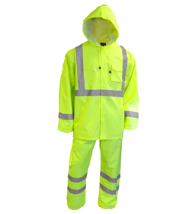 European And American Style Reflective Apparel Safety Raingear: Hi Vis Rainsuit: Waterproof Hooded Parka & Pants (VEA-402-ST)